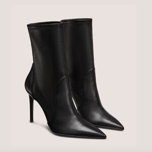 Stuart Weitzman Black Pointed-Toe Leather Stiletto Ankle Boots